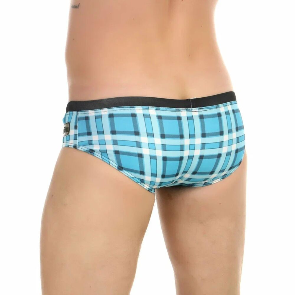 AussieBum Swim Brief Men's XS Blue Plaid Pool Party Gay Low Rise Contour Pouch - Picture 4 of 8